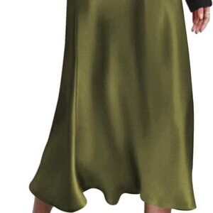 Womens Satin Skirt Thin High Waist Midi Skirt Flowy Silk Casual Skirts Mermaid H